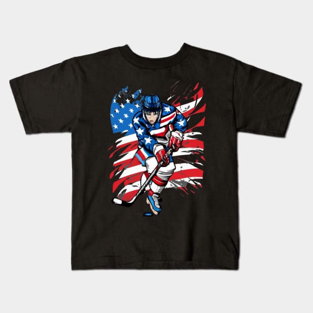 Hockey American Flag  design Hockey Kids T-Shirt by click2print